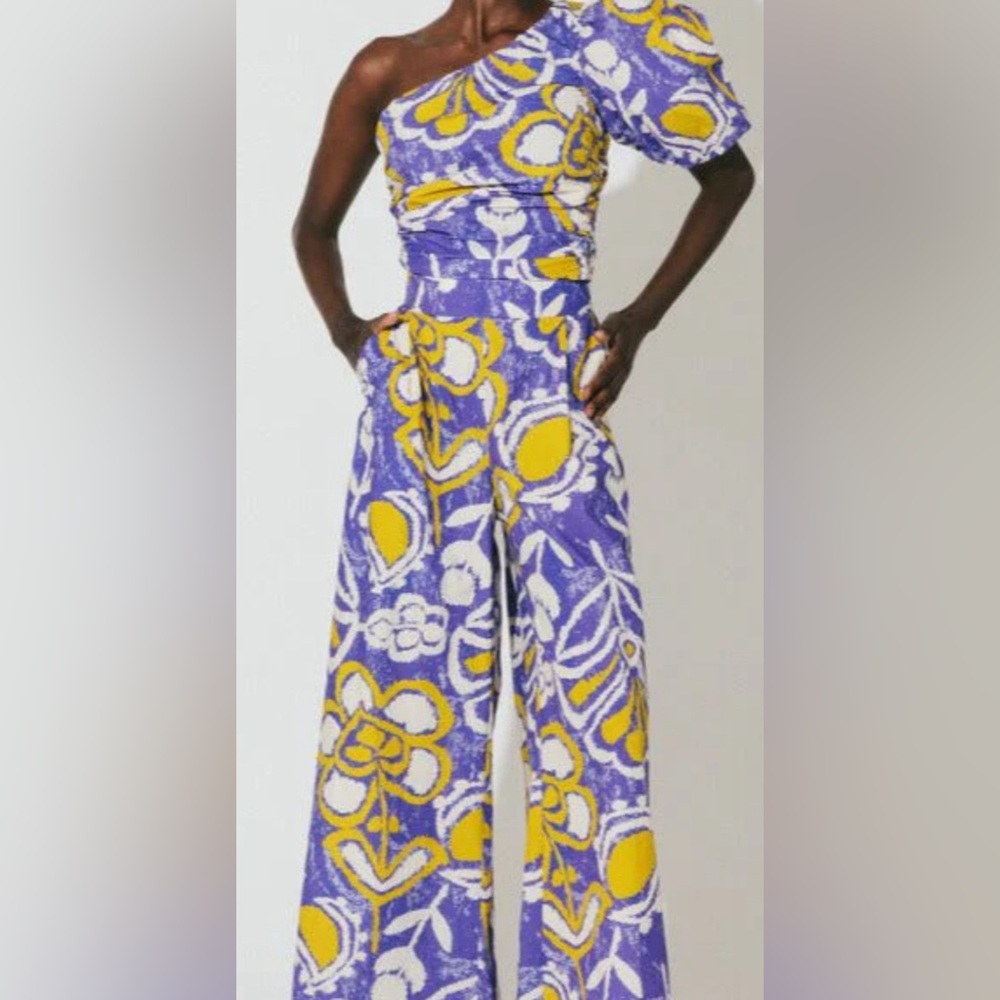 Cleobella One-Shoulder Floral Jumpsuit in Purple and Yellow